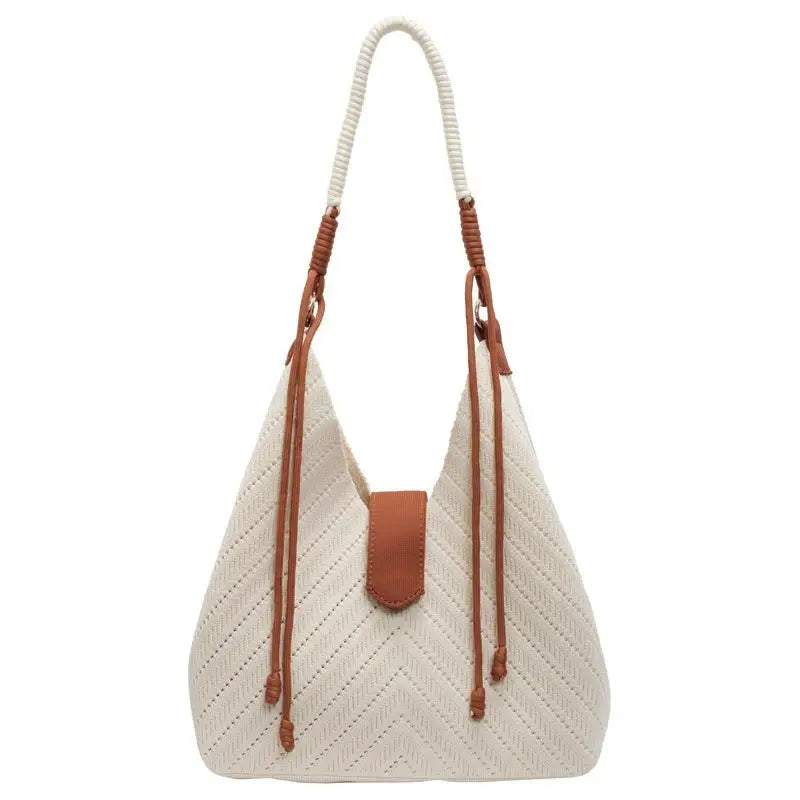 Medium Nylon Suitcase with Zipper Compartment in Black Khaki or Milky White - Creamy White