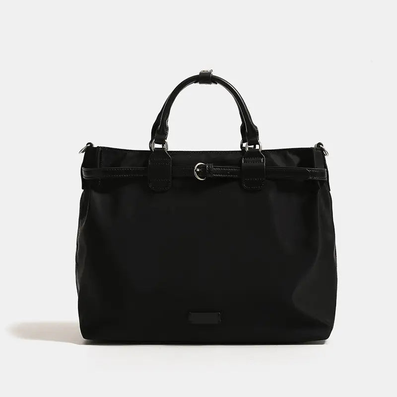 Medium Nylon Tote Bag with Open Pocket in Multiple Colors - All Black / 35X11X28cm