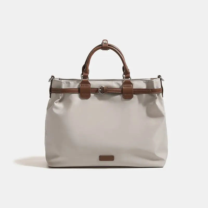Medium Nylon Tote Bag with Open Pocket in Multiple Colors - Turtledove Gray / 35X11X28cm