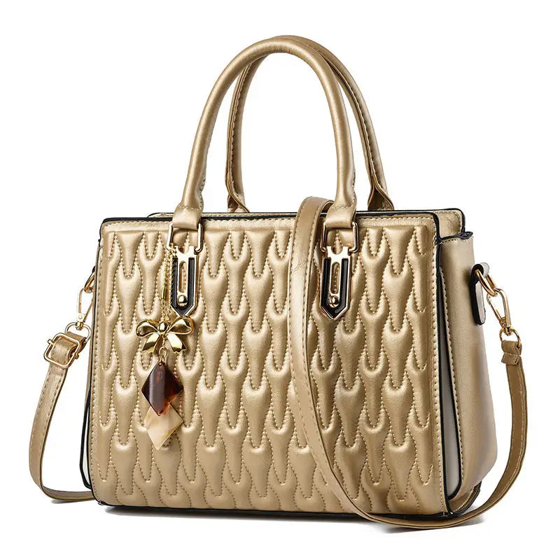 Medium Polyester Street Trend PU Bag with Zipper and Internal Pockets - Gold