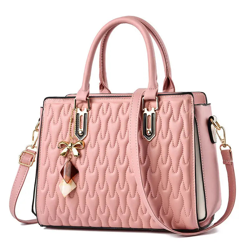 Medium Polyester Street Trend PU Bag with Zipper and Internal Pockets - Pink