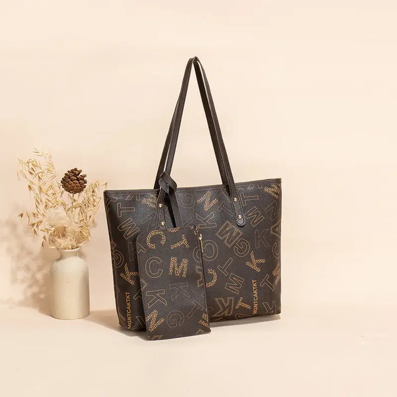 Medium PU Bucket Bag with Multiple Pockets in Brown and Apricot - Brown