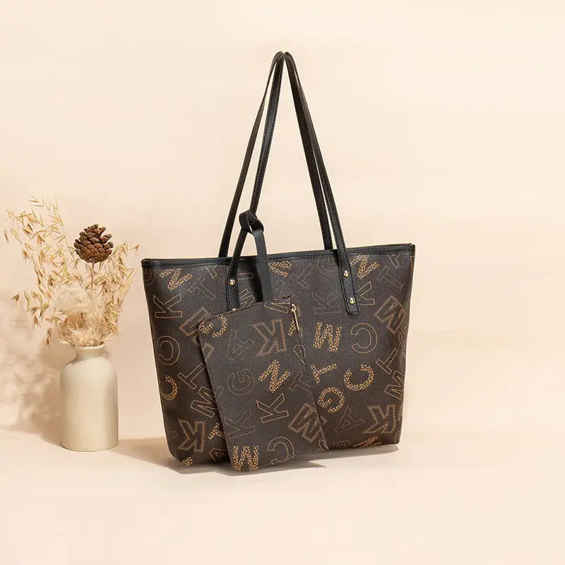 Medium PU Bucket Bag with Multiple Pockets in Brown and Apricot - Black