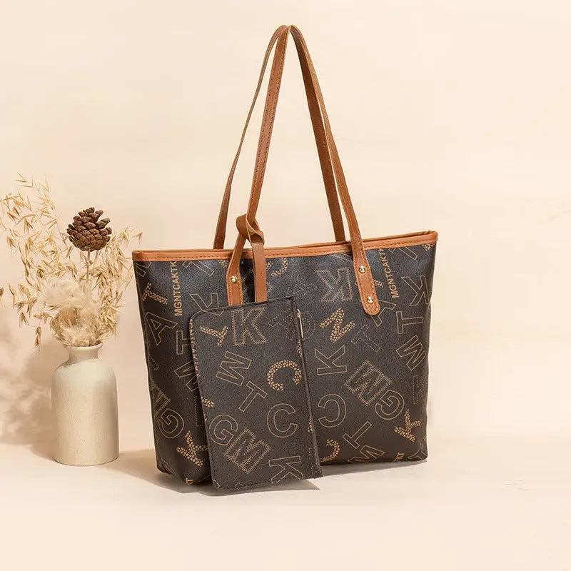 Medium PU Bucket Bag with Multiple Pockets in Brown and Apricot - Light Brown