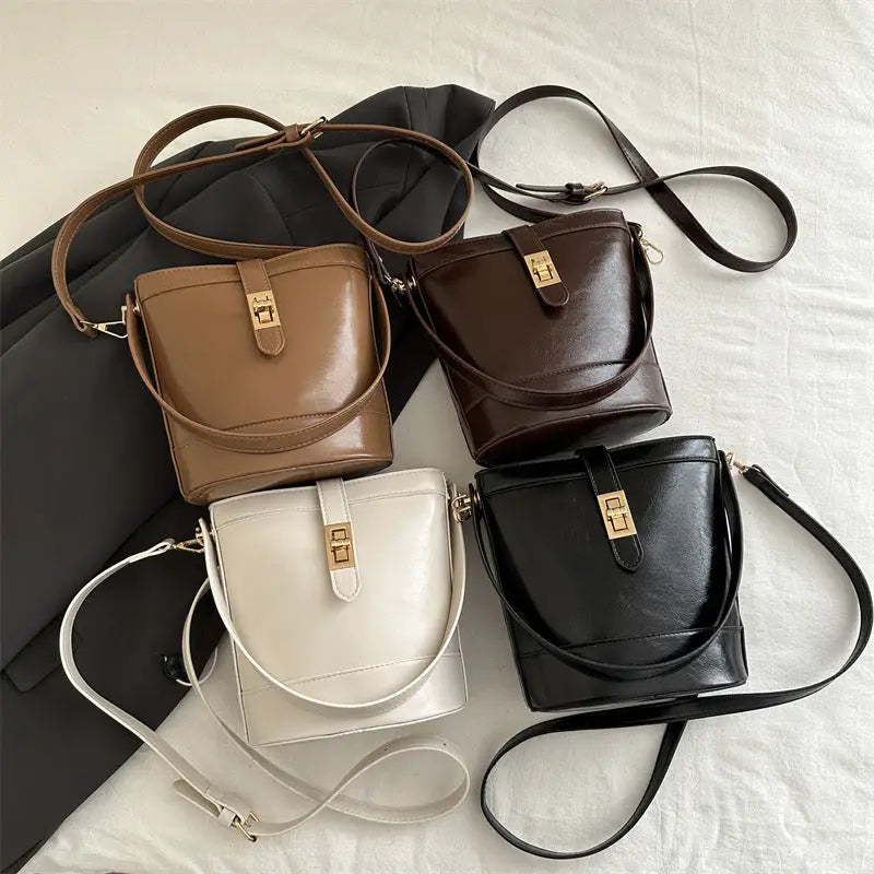 Medium PU Bucket Bag with Single Shoulder Strap in Multiple Colors