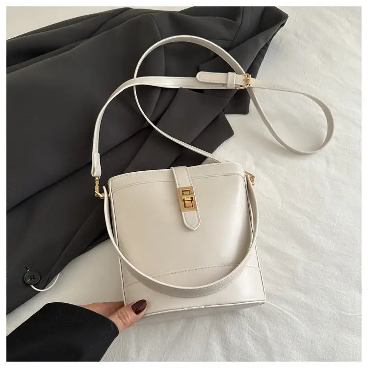 Medium PU Bucket Bag with Single Shoulder Strap in Multiple Colors - White