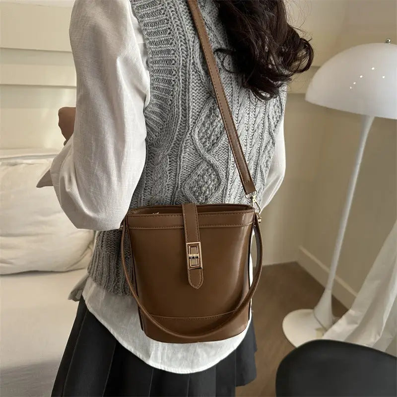 Medium PU Bucket Bag with Single Shoulder Strap in Multiple Colors