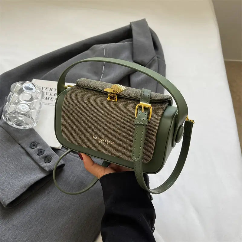 Medium PU Contrast Color Suitcase with Lock and Single Shoulder Strap - Green