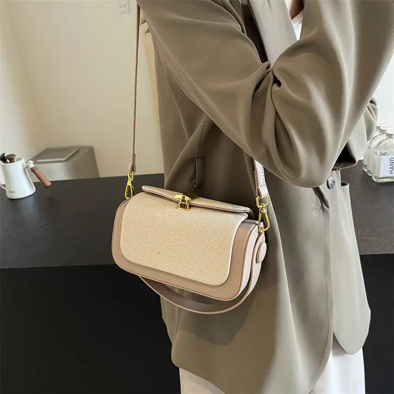 Medium PU Contrast Color Suitcase with Lock and Single Shoulder Strap