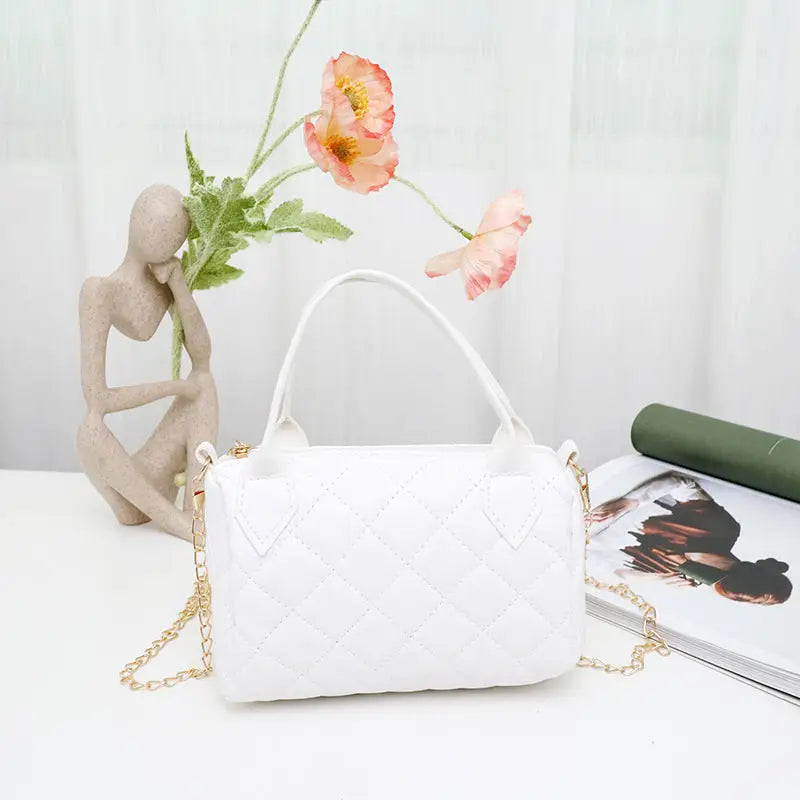 Medium PU Handbag with Plaid and Rhombus Pattern