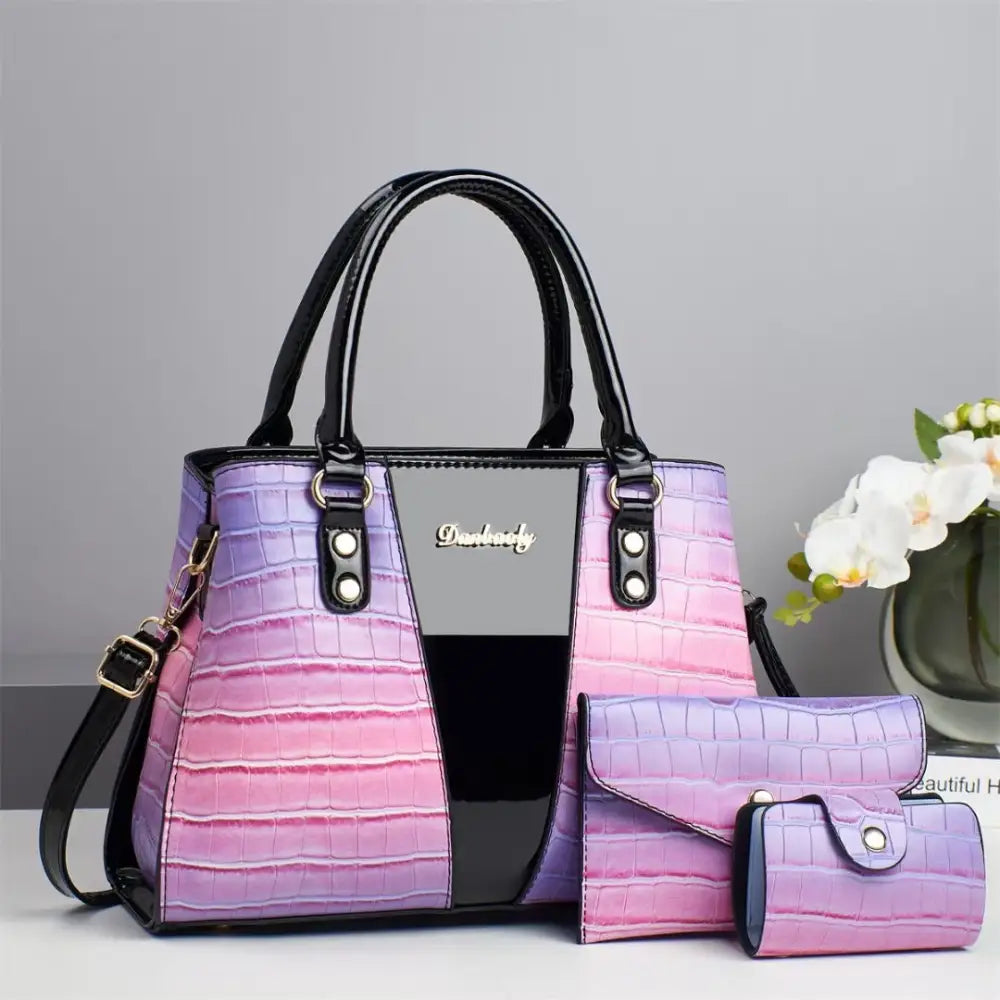 Medium PU Handbag with Sandwich Pocket in Multiple Colors - Purple / 31x13x22cm