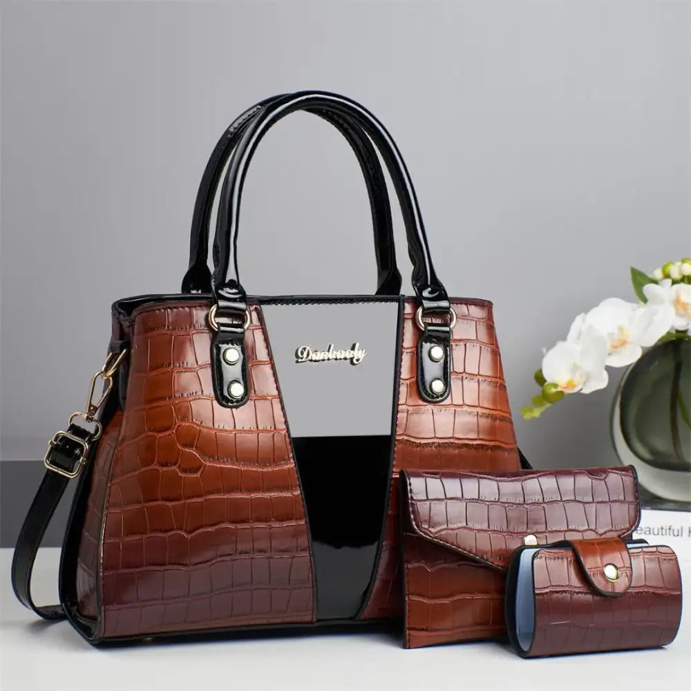 Medium PU Handbag with Sandwich Pocket in Multiple Colors - Yellowish Brown / 31x13x22cm