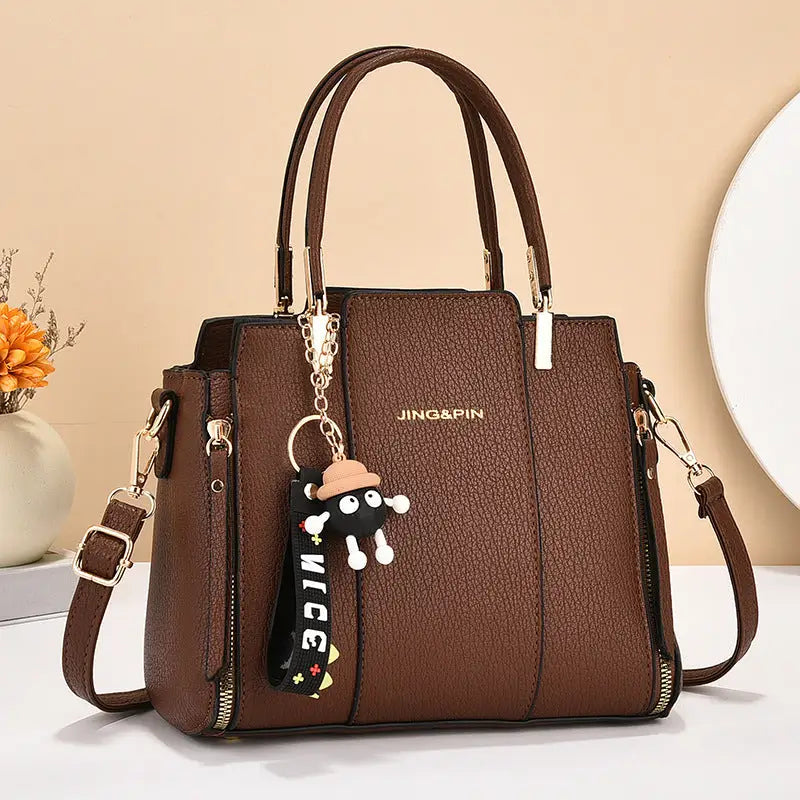 Medium PU Horizontal Square Bag with Sandwich Zipper Pocket