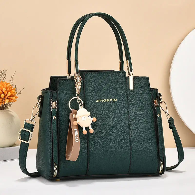 Medium PU Horizontal Square Bag with Sandwich Zipper Pocket - Green