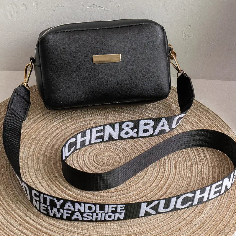 Medium PU Horizontal Square Bag with Three-Dimensional Pocket - Black