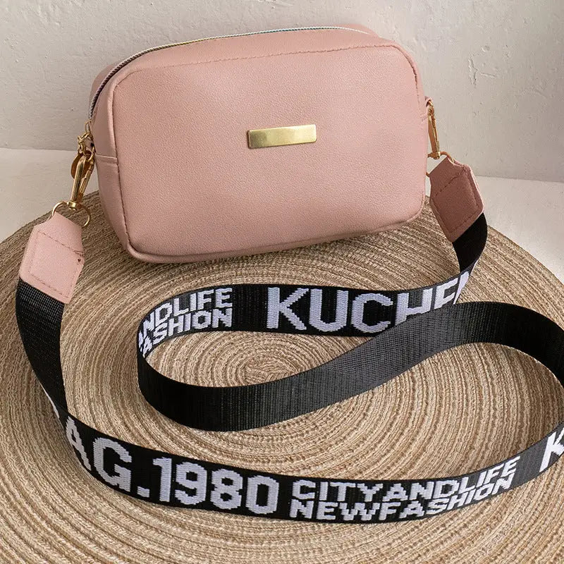 Medium PU Horizontal Square Bag with Three-Dimensional Pocket - Pink