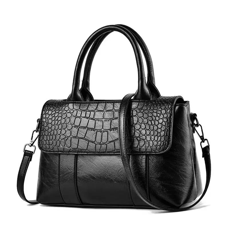 Medium PU Horizontal Square Handbag with Outer Slit Pocket