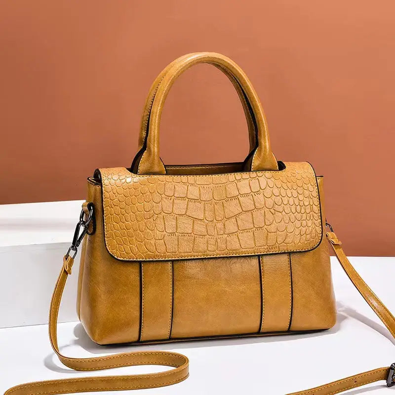 Medium PU Horizontal Square Handbag with Outer Slit Pocket - Yellow / 25X11X17CM
