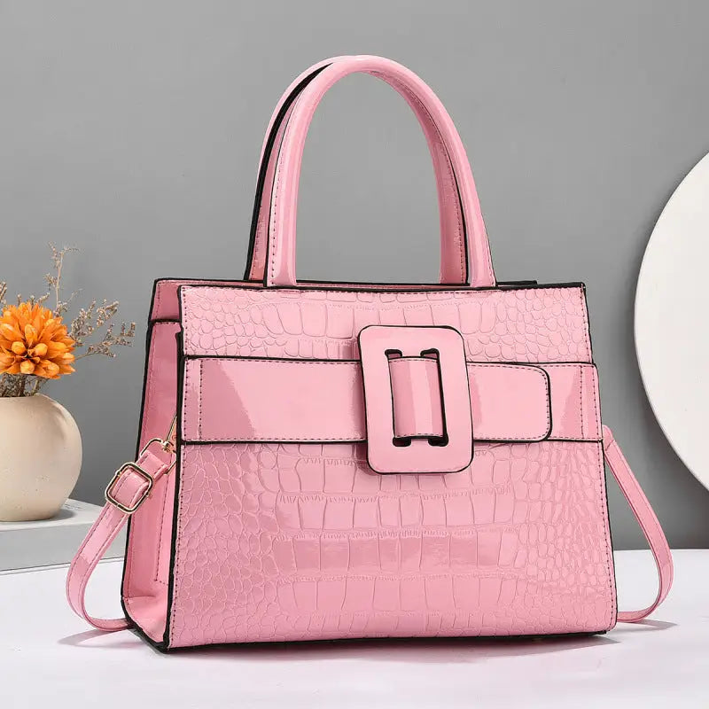 Medium PU Leather Handbag with Outer Bag and Sandwich Pocket for Ladies - Pink / 28x11x21cm