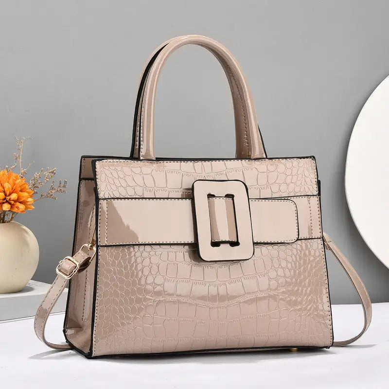 Medium PU Leather Handbag with Outer Bag and Sandwich Pocket for Ladies - Khaki / 28x11x21cm