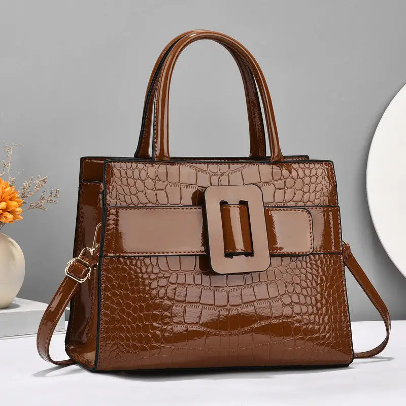 Medium PU Leather Handbag with Outer Bag and Sandwich Pocket for Ladies - Brown / 28x11x21cm