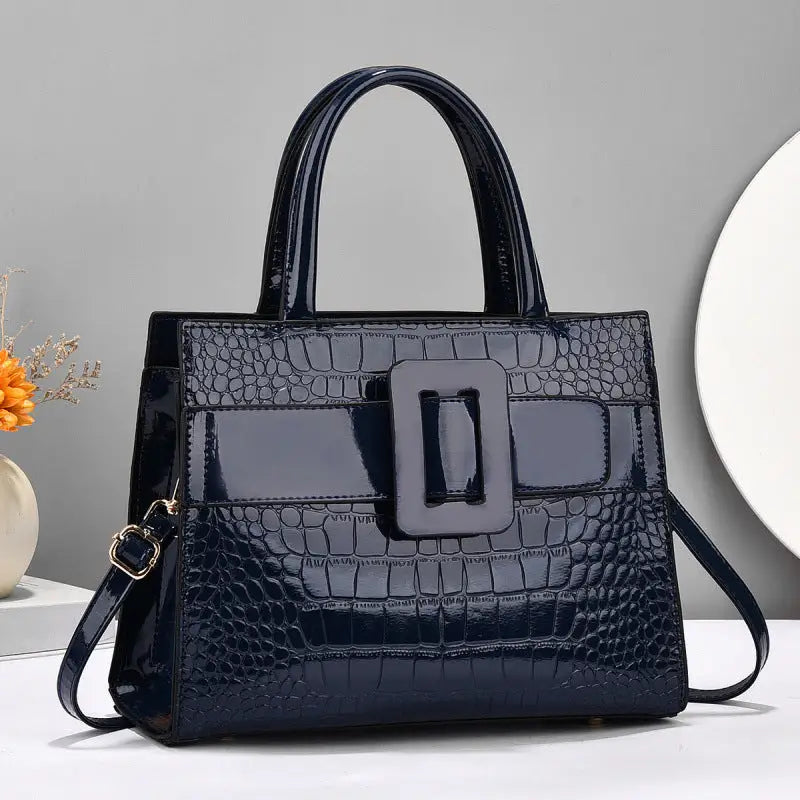 Medium PU Leather Handbag with Outer Bag and Sandwich Pocket for Ladies - Blue / 28x11x21cm