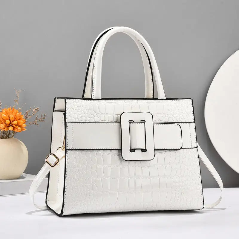 Medium PU Leather Handbag with Outer Bag and Sandwich Pocket for Ladies - White / 28x11x21cm