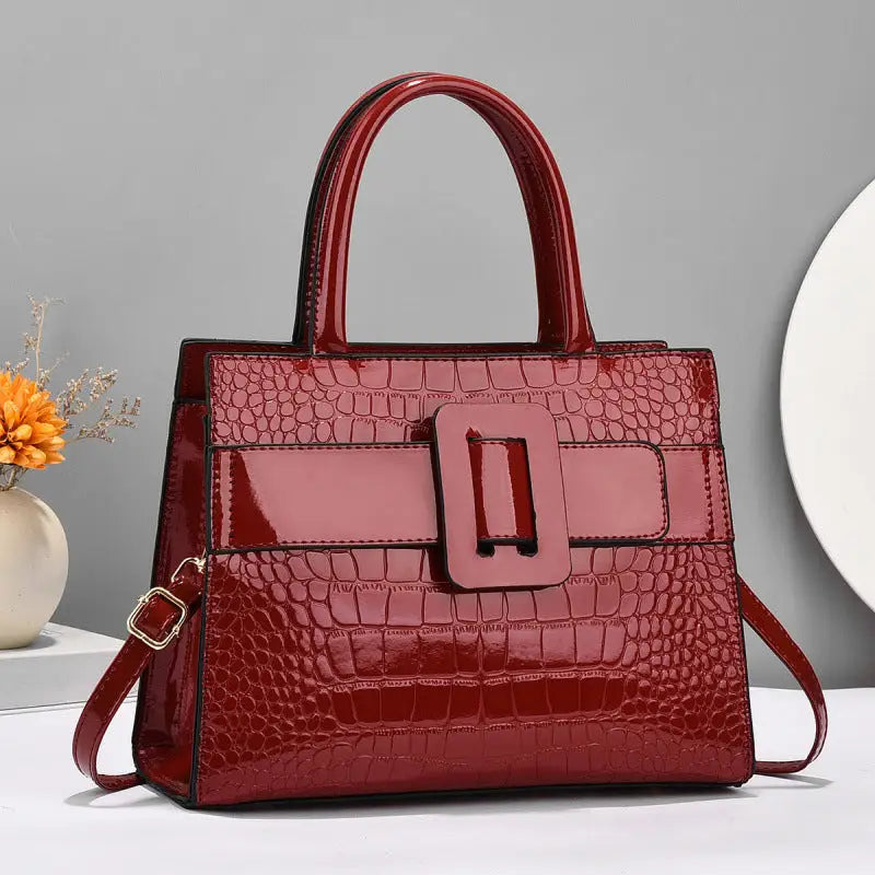 Medium PU Leather Handbag with Outer Bag and Sandwich Pocket for Ladies - Red / 28x11x21cm