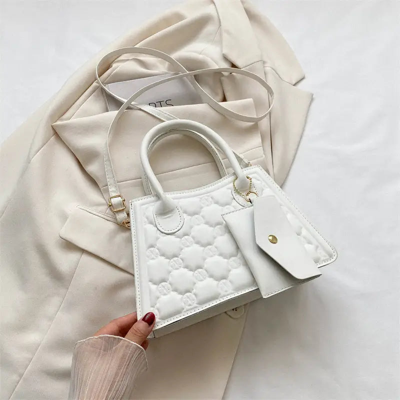 Medium PU Leather Handbag with Sandwich Pocket and Mobile Phone Compartment - White