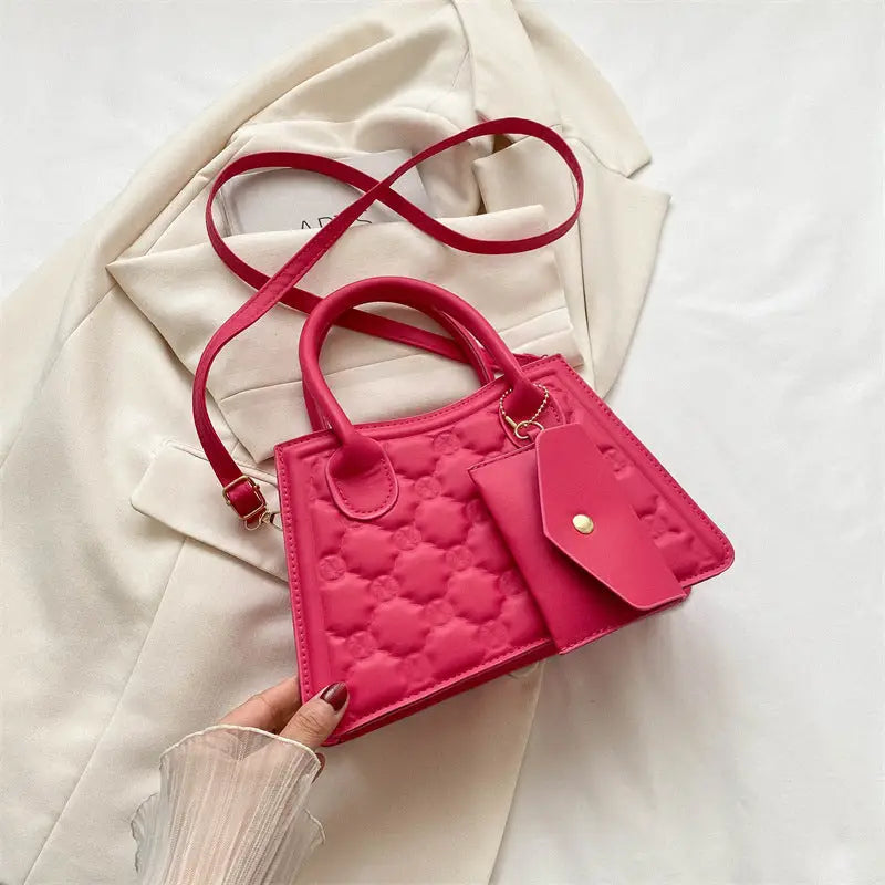 Medium PU Leather Handbag with Sandwich Pocket and Mobile Phone Compartment - Rose Pink