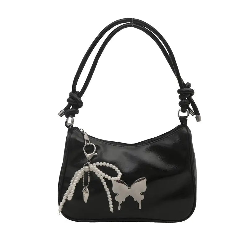 Medium PU Shoulder Bag with Sandwich Pocket and Mobile Phone Holder - Black