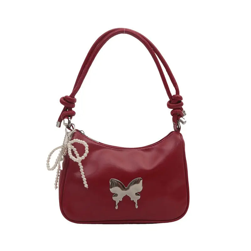 Medium PU Shoulder Bag with Sandwich Pocket and Mobile Phone Holder - Red