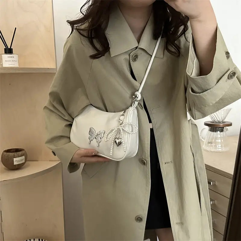 Medium PU Shoulder Bag with Sandwich Pocket and Mobile Phone Holder