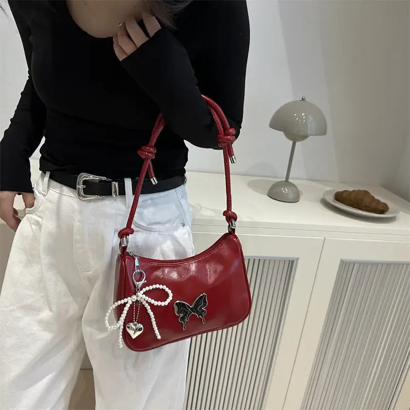 Medium PU Shoulder Bag with Sandwich Pocket and Mobile Phone Holder