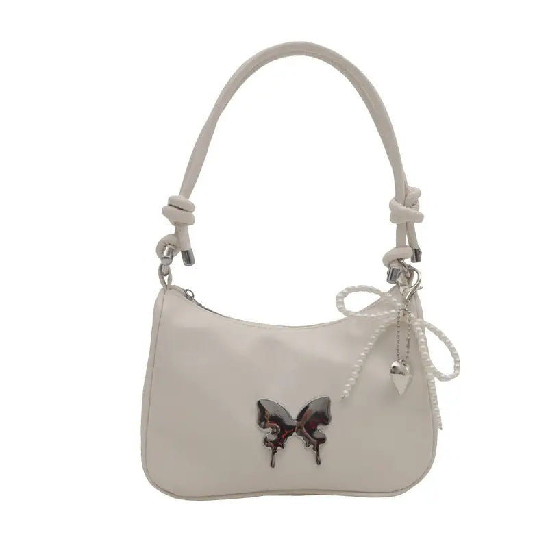 Medium PU Shoulder Bag with Sandwich Pocket and Mobile Phone Holder - White