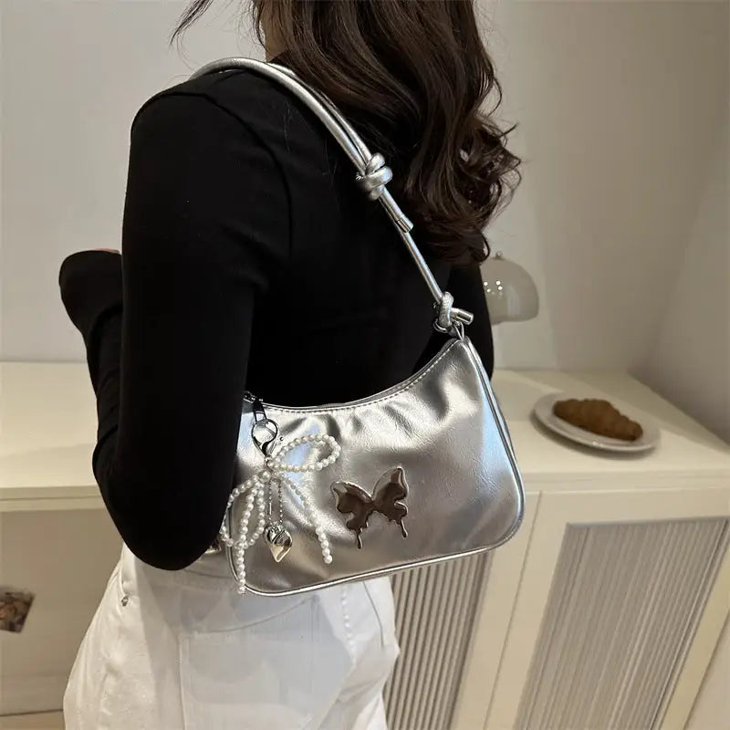 Medium PU Shoulder Bag with Sandwich Pocket and Mobile Phone Holder