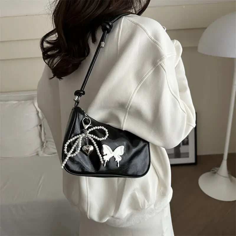 Medium PU Shoulder Bag with Sandwich Pocket and Mobile Phone Holder