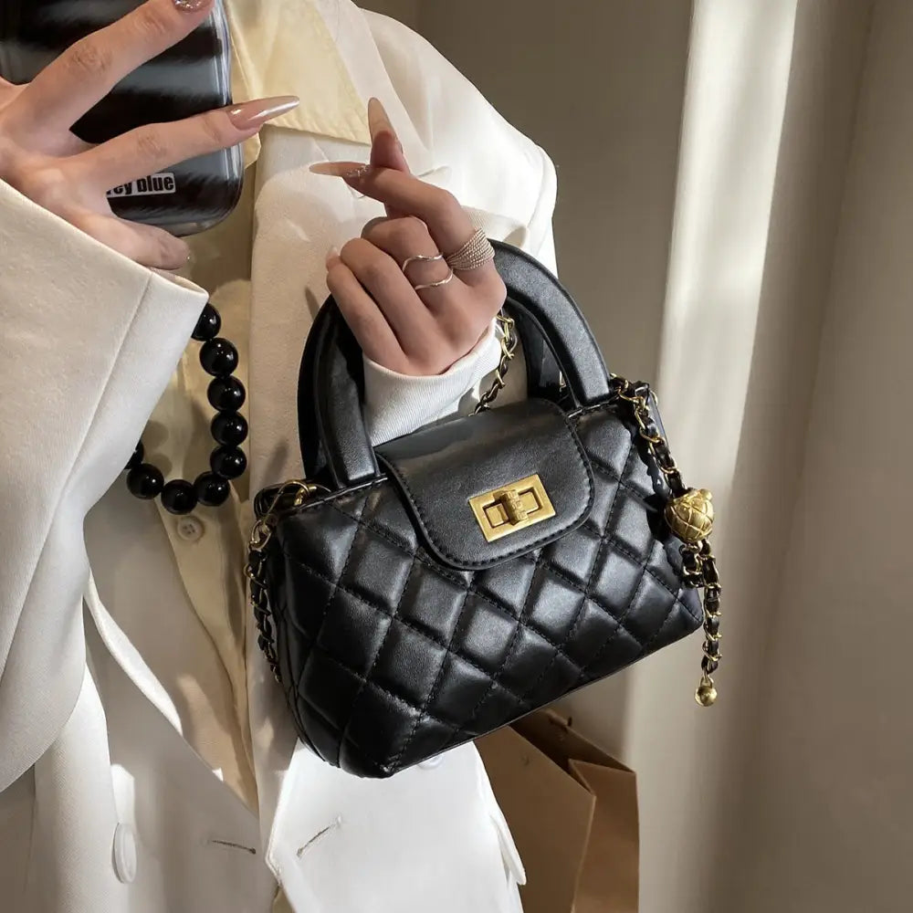 Medium PU Square Handbag with Three-Dimensional Outer Pocket