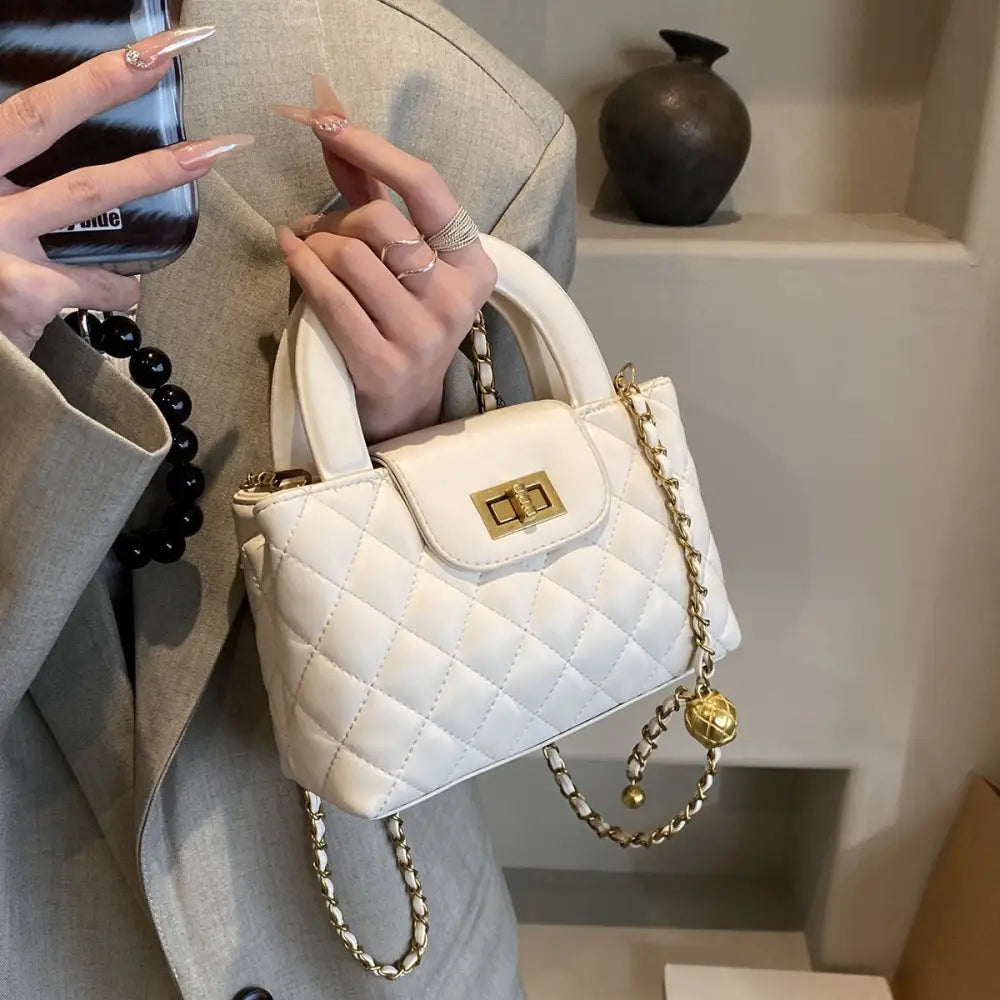 Medium PU Square Handbag with Three-Dimensional Outer Pocket