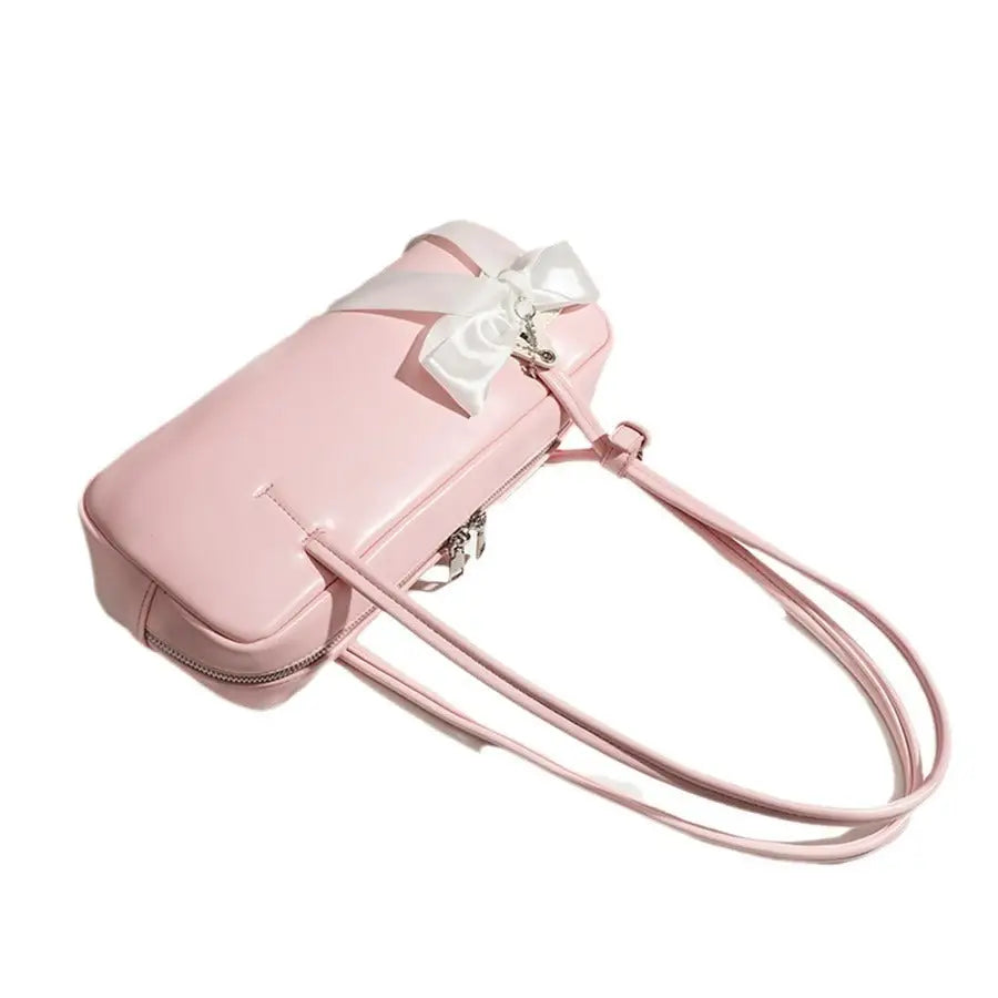 Medium PU Square Handbag with Urban Simplicity in Pink White or Black