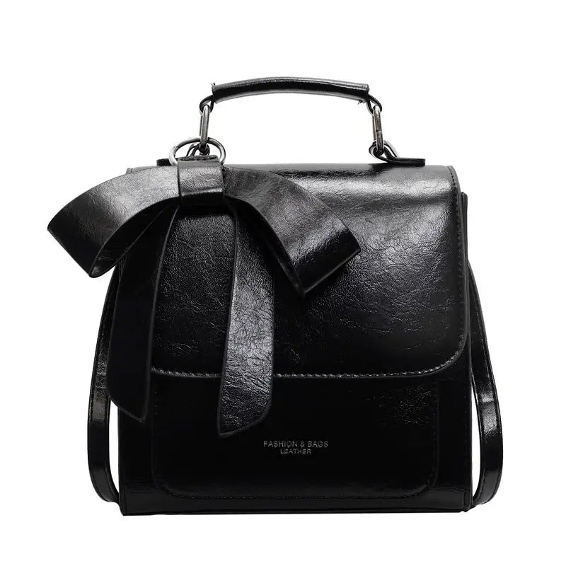 Medium PU Square Handbag with Zipper Pocket in Multiple Colors - Black