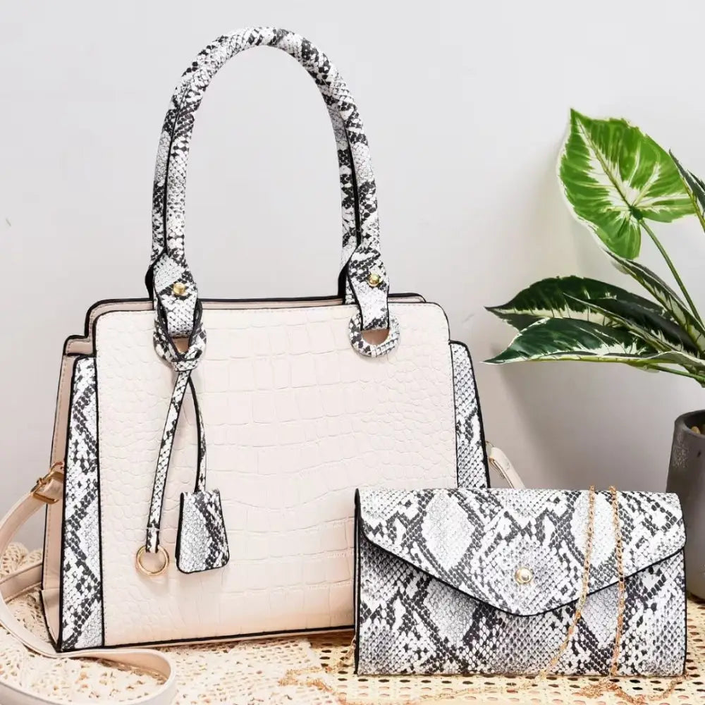 Medium PU Square Suitcase Bag with Slit Pocket and Zipper Compartment - White