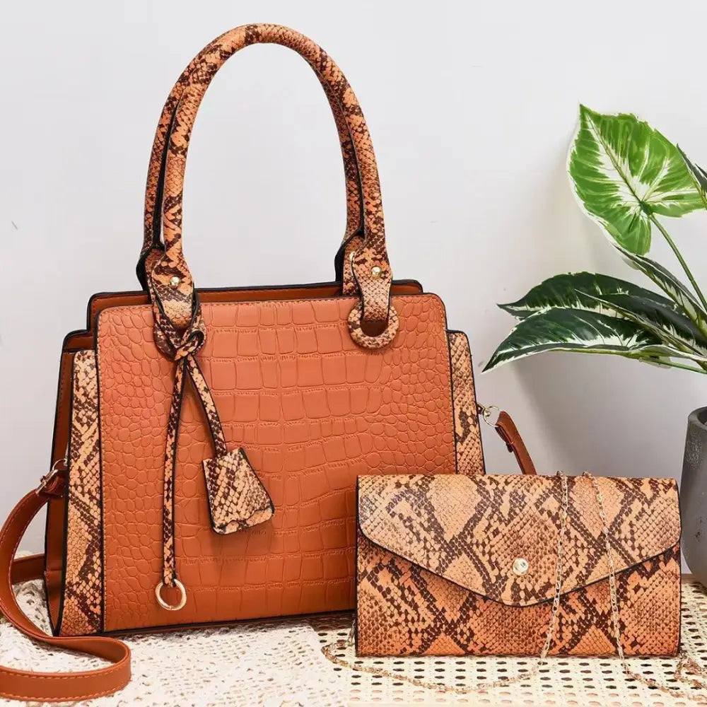 Medium PU Square Suitcase Bag with Slit Pocket and Zipper Compartment - Yellowish Brown