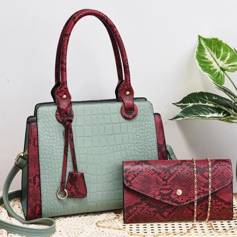 Medium PU Square Suitcase Bag with Slit Pocket and Zipper Compartment - Green