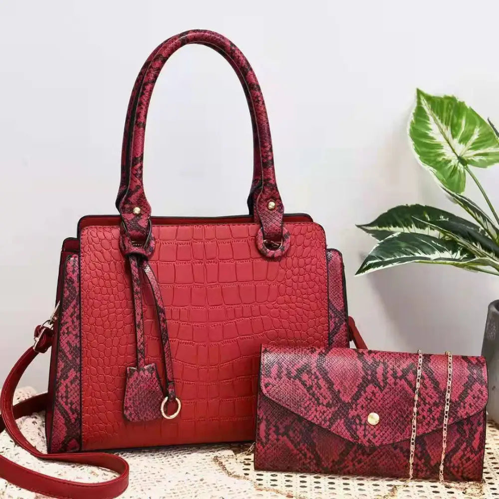 Medium PU Square Suitcase Bag with Slit Pocket and Zipper Compartment - Wine Red
