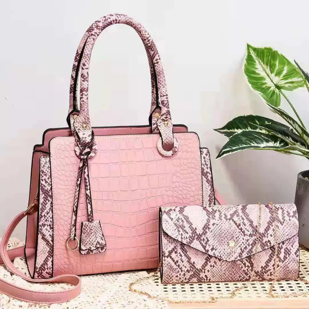 Medium PU Square Suitcase Bag with Slit Pocket and Zipper Compartment - Pink