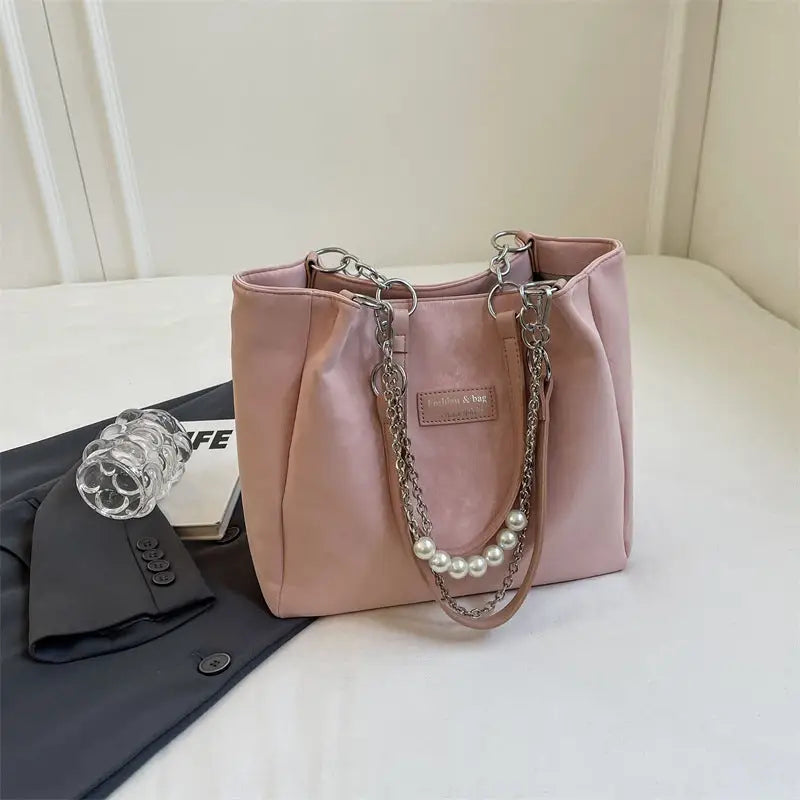 Medium PU Suitcase Style Square Bag with Internal Zipper and Hanging Piece - Pink