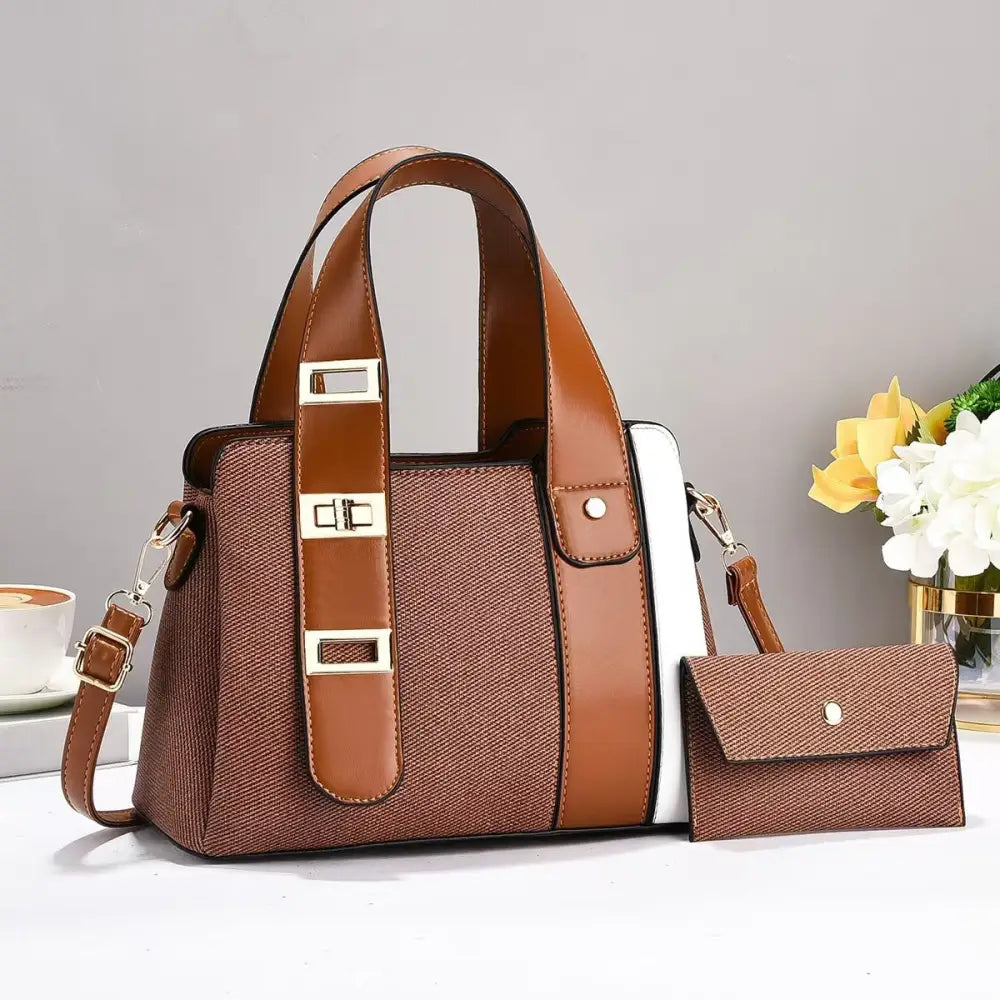 Medium PU Suitcase with Zipper and Sandwich Pocket in Multiple Colors - Yellowish Brown