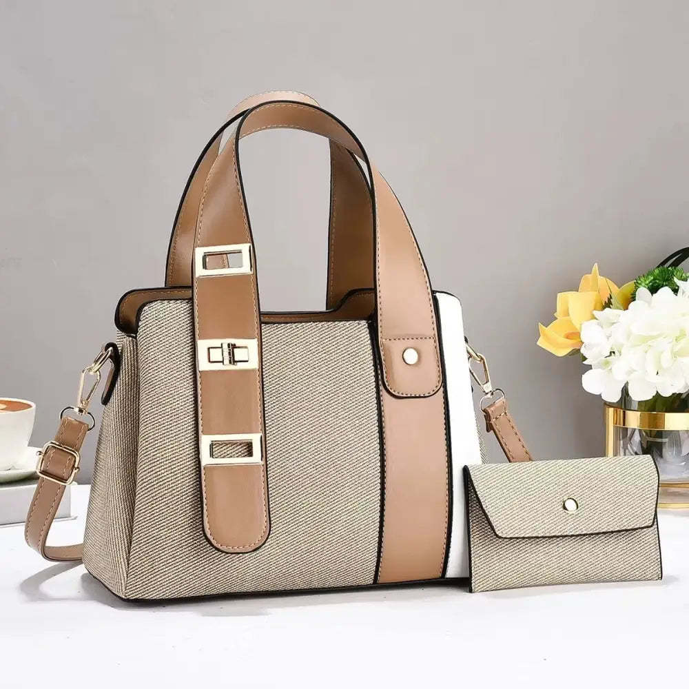 Medium PU Suitcase with Zipper and Sandwich Pocket in Multiple Colors - Khaki