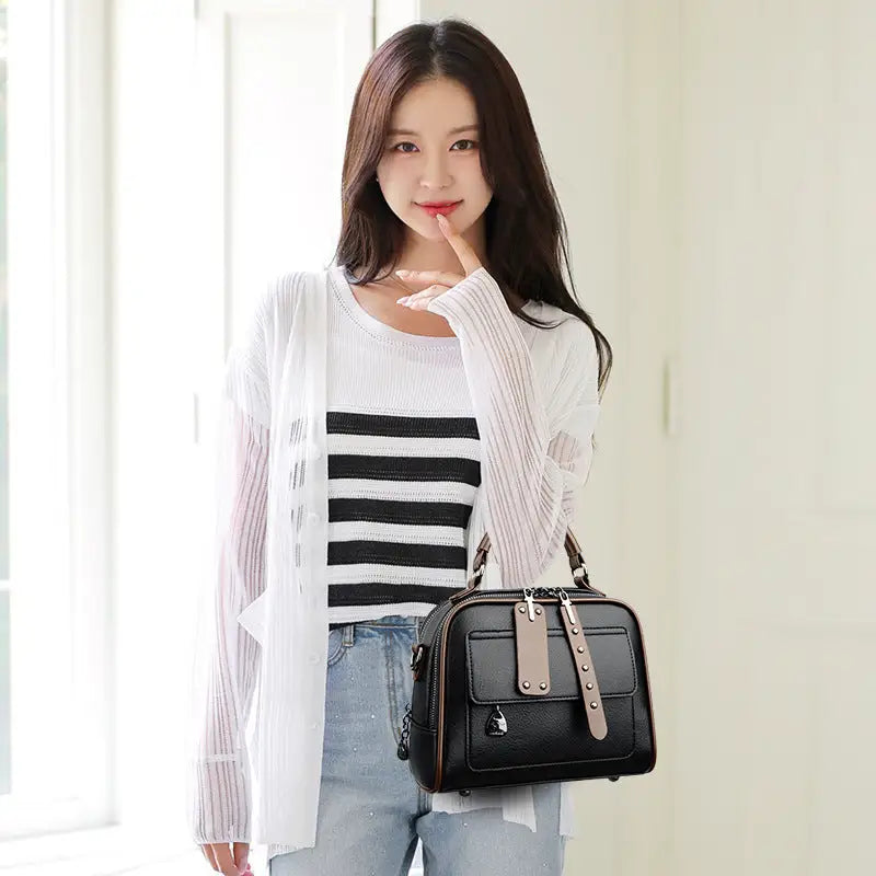 Medium Soft PU Handbag with Three Dimensional Pocket